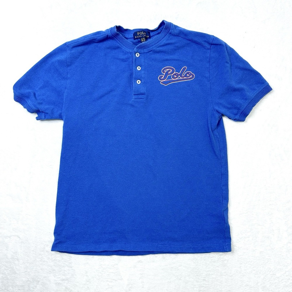 Polo Ralph Lauren Shirt Kids XL 18-20 Blue Henley Embroidered Logo Baseball S/S